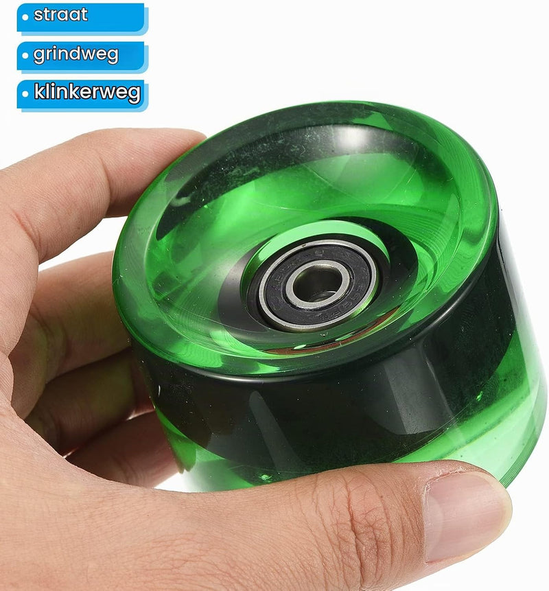 Laden Sie das Bild in Galerie -Viewer, Longboard wielen 70 x 51 mm 78A met ABEC-9 lagers 4 stuks transparant groen – cruiser wielen
