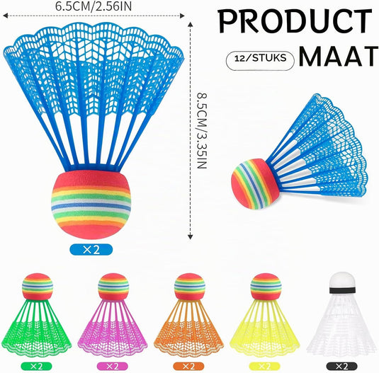12 volants de badminton en plastique avec tête en mousse, en 6 couleurs différentes – volants – entraînement de badminton
