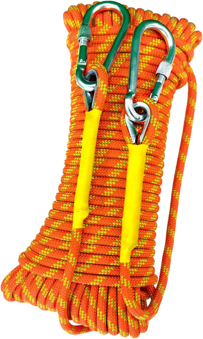 Load image into Gallery viewer, Statisch klimtouw 70 m x 8 mm – met 2 stalen karabijnhaken – outdoor touw voor bergbeklimmen, camping en wandelen – oranje
