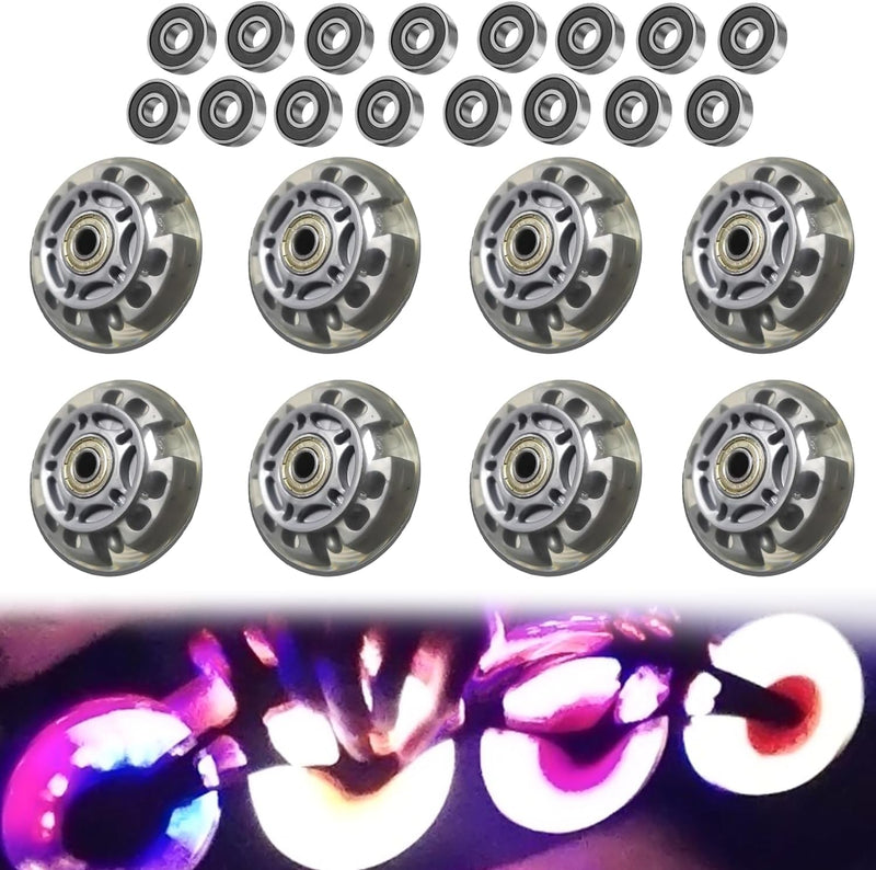 Load image into Gallery viewer, Inlineskate-wielen, 8 stuks, 72 mm, zilvertransparant, inline skate onderdelen, wielen met 16 kogellagers, universeel voor alle soorten rolschaatsen
