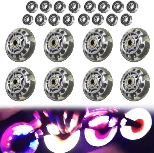 Inlineskate-wielen, 8 stuks, 72 mm, zilvertransparant, inline skate onderdelen, wielen met 16 kogellagers, universeel voor alle soorten rolschaatsen
