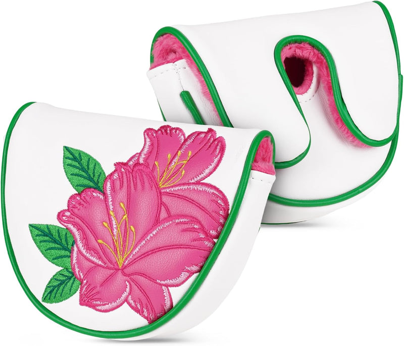 Laden Sie das Bild in Galerie -Viewer, Golf putter beschermhoes met bloemenborduurwerk en magneetsluiting voor hamerputters – mallet headcover – golfuitrusting

