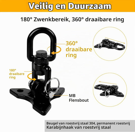 Schommelhaken 2 stuks 360° draaibaar van roestvrij staal tot 400 kg – ophanghaken – schommel accessoires