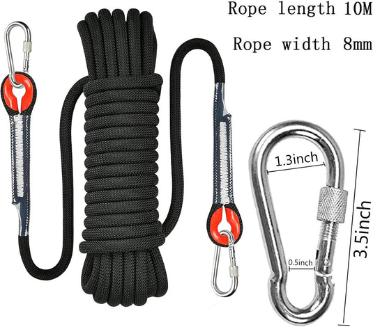 Outdoor touw 10 m x 8 mm – gevlochten touw met 2 karabijnhaken voor camping en wandelen