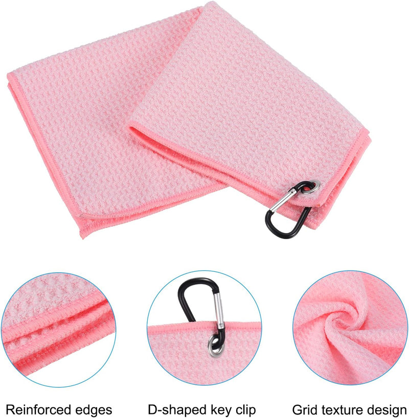 Load image into Gallery viewer, Golfhanddoek 40 x 40 cm met D-clip roze – absorberende tri-fold handdoek – golf accessoires
