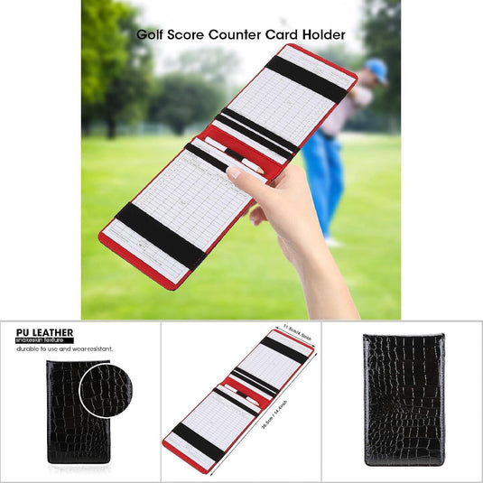 Golfscorekaarthouder van PU leer met slangenhuidstructuur inclusief 2 scorekaarten en potlood – scoreboekhouder – golfnotities