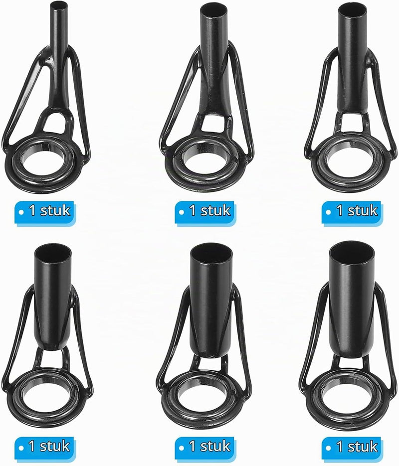 Załaduj obraz do przeglądarki galerii, Hengel topogen reparatieset 6 stuks 2-6 mm van roestvrij staal zwart – hengeltop geleiders – visaccessoires
