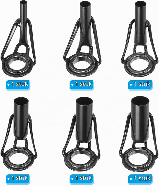 Hengel topogen reparatieset 6 stuks 2-6 mm van roestvrij staal zwart – hengeltop geleiders – visaccessoires
