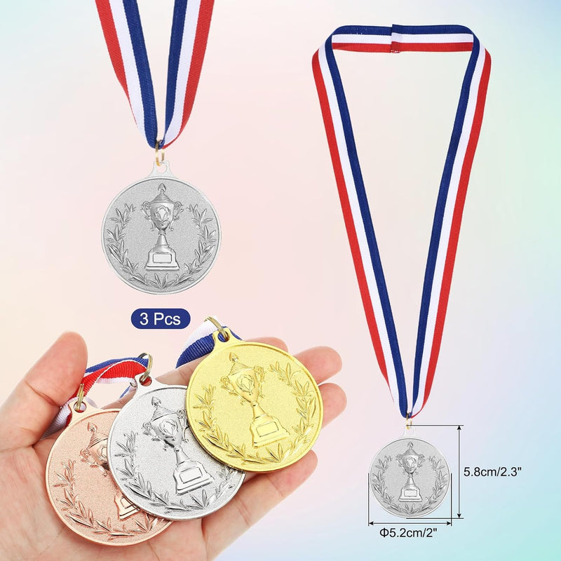 Load image into Gallery viewer, Gouden medailles met neklint 3 stuks 5,8 x 5,2 cm – winnaarsmedailles – sport en wedstrijd prijzen

