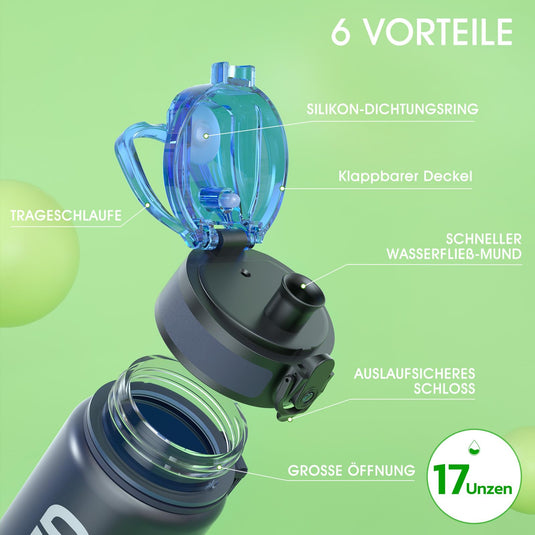 Drinkfles 750 ml BPA-vrij met tijdmarkeringen en lekvrije dop – waterfles – sportfles