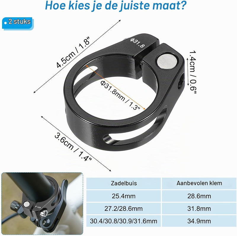 Laden Sie das Bild in Galerie -Viewer, Fiets zadelpenklem 34,9 mm (2 stuks) - Aluminium zitbuis klem - Zadelpen klem mountainbike &amp; racefiets
