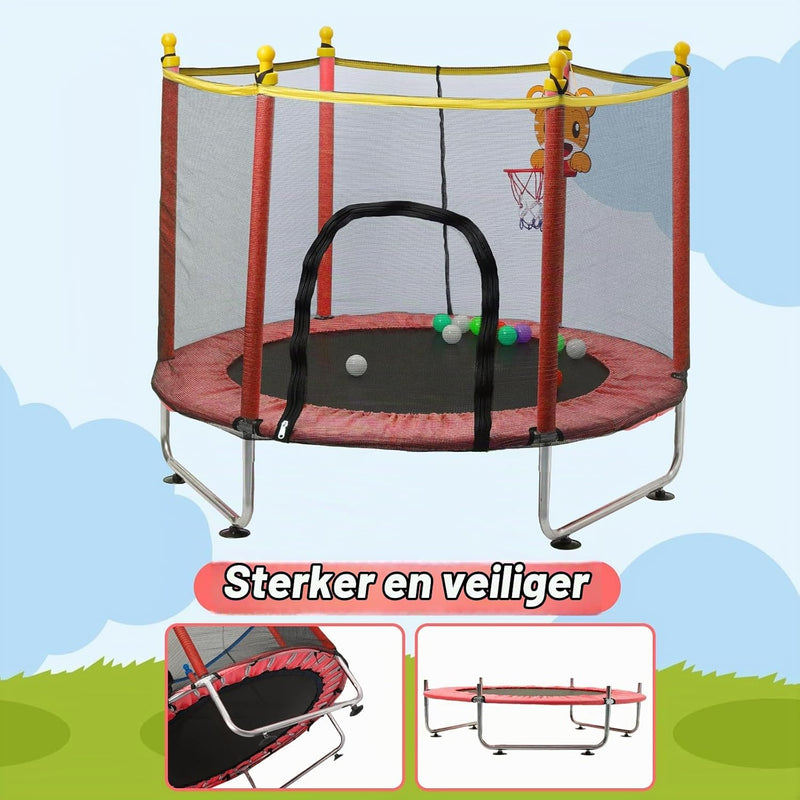 Załaduj obraz do przeglądarki galerii, Kindertrampoline 140 cm met veiligheidsnet en basketbalmand rood – trampoline – indoor outdoor
