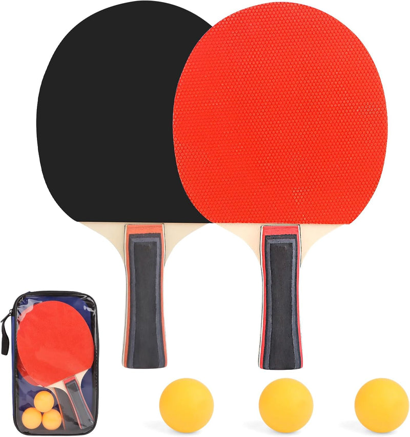 Load image in Gallery Viewer, 2 table tennis paddles made of multilayer wood with 3 balls and a carry bag – ping-pong paddles – table tennis training
