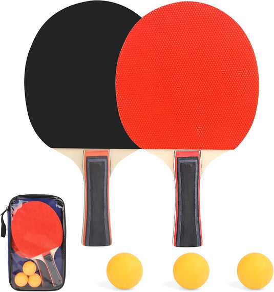 2 table tennis paddles made of multilayer wood with 3 balls and a carry bag – ping-pong paddles – table tennis training