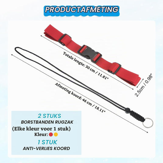 Verstelbare rugzak borstband set met snelgesp en veiligheidskoord – borstriem – outdoor accessoires