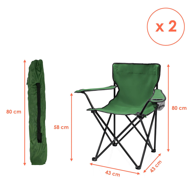 Laden Sie das Bild in Galerie -Viewer, Campingstoelen Opvouwbaar 2 Stuks met Bekerhouder tot 100 kg – Vouwstoel – Kampeerstoel
