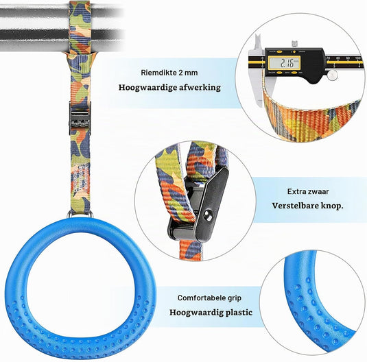 Trapeze ringen 2 stuks met karabijnhaken voor klimrek en schommel – monkey bars – speeltoestel accessoires
