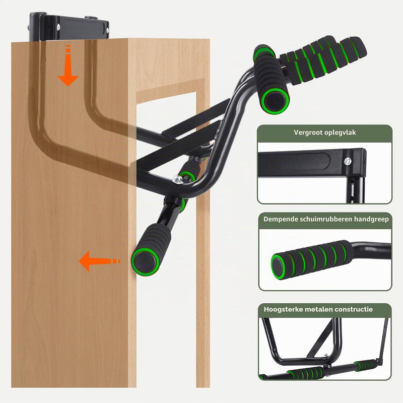 Laad afbeelding in Galerijviewer, Optrekstang voor deurkozijn zonder boren tot 200 kg met antislip handgrepen – pull-up bar – krachttraining
