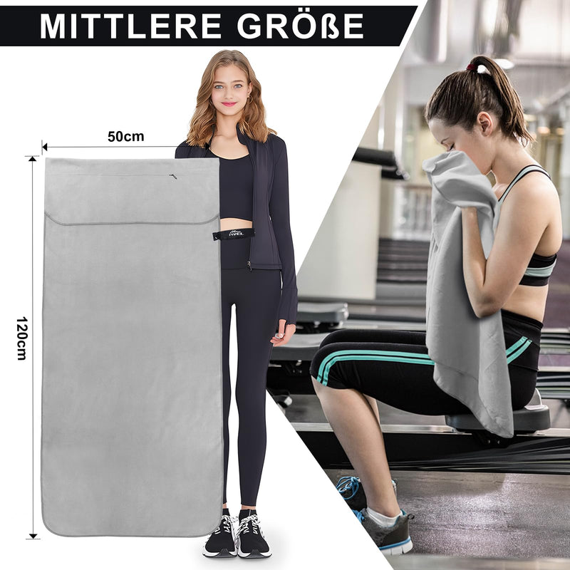 Laden Sie das Bild in Galerie -Viewer, Fitnesshanddoek Microvezel 120x50 cm Sneldrogend met Ritsvak – Sporthanddoek – Reishanddoek
