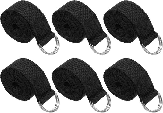 Yogariemen 6 stuks 180 x 3,8 cm van katoen met D-ring bruin – stretchbanden – yoga pilates accessoires