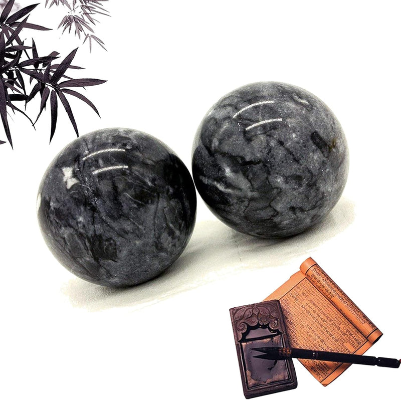 Laden Sie das Bild in Galerie -Viewer, Marmeren baoding ballen 3,5 cm zwart grijs

