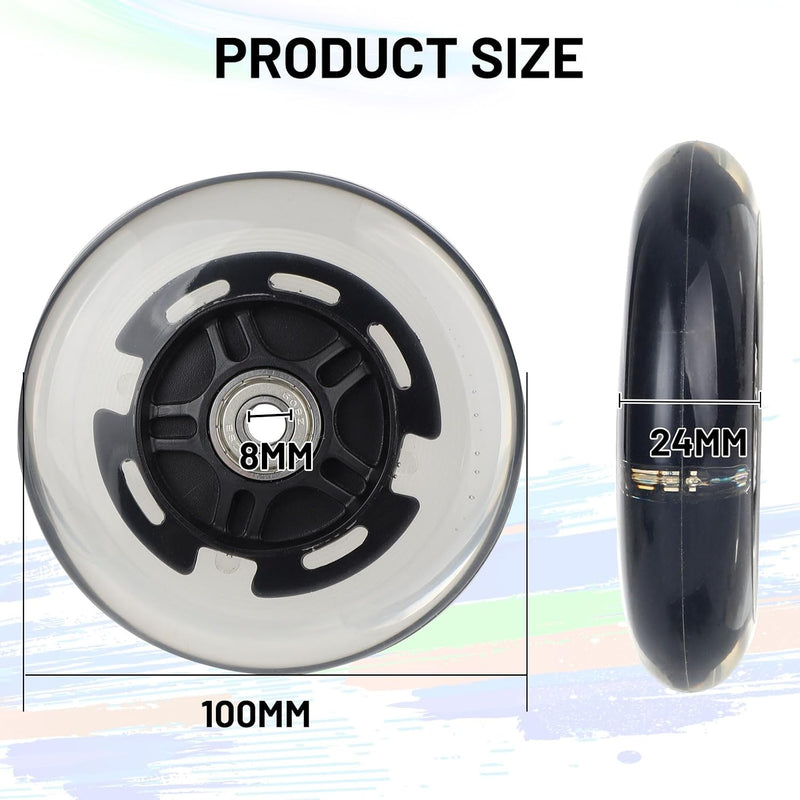 Load image into Gallery viewer, DBREAKS Lichtgevende stuntstep, wielen met ledverlichting, 100 mm, ABEC, 9 kogellagers, hardheid 88A, geschikt voor alle scooters (zwart)
