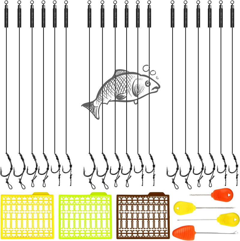 Load image into Gallery viewer, Karpervissen Haken Karpervissen Hair Rigs Boilie Rig Carp Leader Handgemaakte Karper Rigs 18 Stuks Gevlochten Lijn Vishaken met Boilie Stoppers (6#8#10#)
