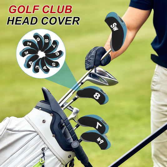 Golfclub beschermhoezen 10 stuks zwart neopreen – genummerde ijzerhoezen – golf headcovers voor golfset en golftas