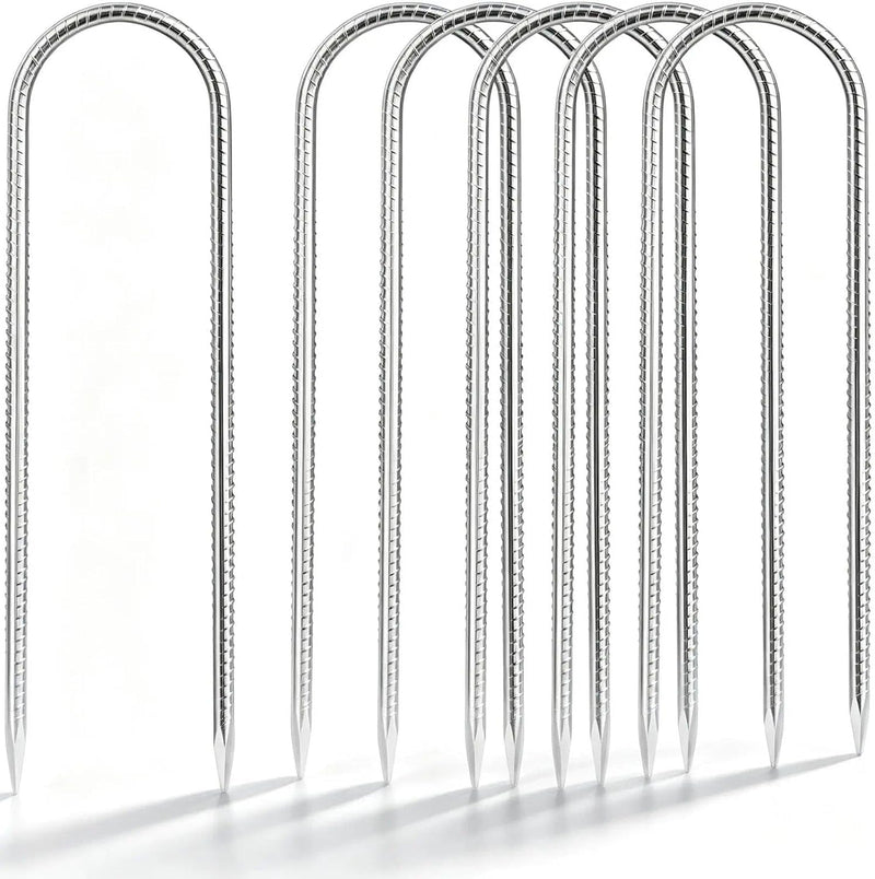 Carica l’immagine nel visualizzatore della galleria, Ancoraggi da terra, 6 pezzi, 30 cm, in acciaio zincato con ganci a forma di U – picchetti da terra – ancoraggio per giardino
