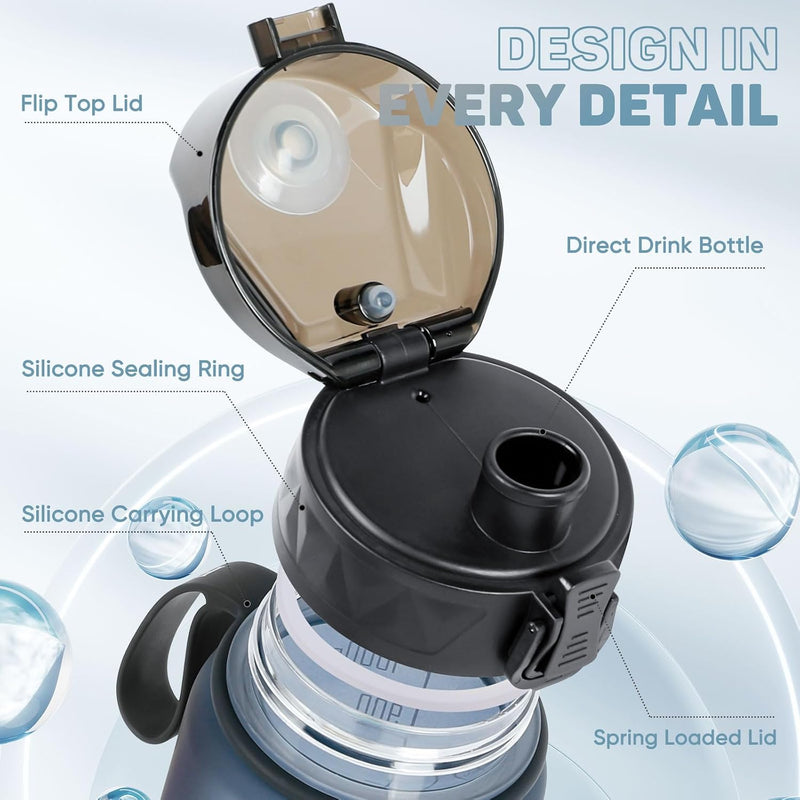 Laden Sie das Bild in Galerie -Viewer, Drinkfles 1 liter BPA-vrij met antislip grip en lekvrije sluiting – waterfles – sportfles
