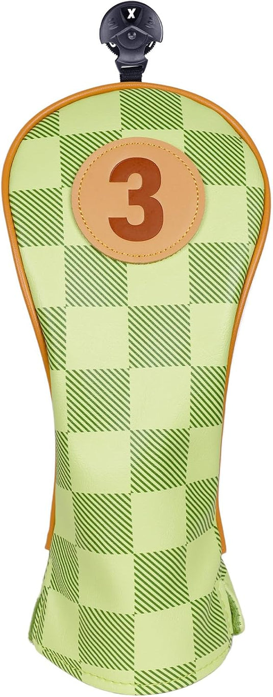 Golfclub-Schutzhüllen, 4 Stück, mit Schachbrettmuster aus Kunstleder, für Driver, Fairwayholz und Hybrid – Golf-Cover – Clubhüllen