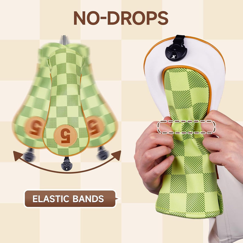 Laden Sie das Bild in Galerie -Viewer, Golfclub-Schutzhüllen, 4 Stück, mit Schachbrettmuster aus Kunstleder, für Driver, Fairwayholz und Hybrid – Golf-Cover – Clubhüllen

