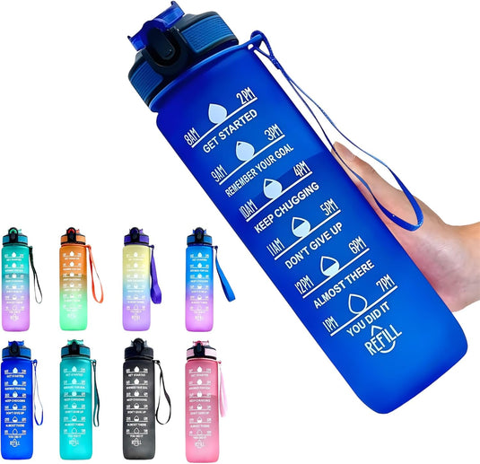 Waterfles met rietje en tijdmarkering 1 liter