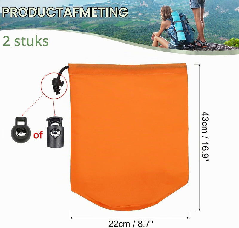 Załaduj obraz do przeglądarki galerii, Waterdichte opbergzakken 2 stuks 13 x 25 cm met trekkoord donkergrijs – stuff sacks – camping accessoires
