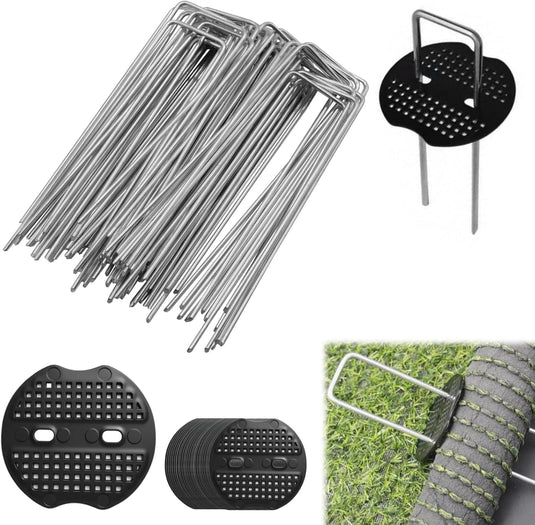 Ancrages au sol 60 pièces de 15 cm en acier galvanisé avec 30 rondelles de fixation – piquets de jardin – fixation de toile anti-mauvaises herbes