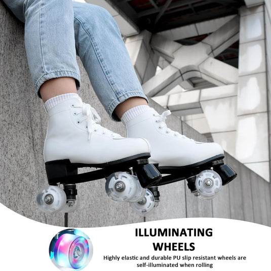 ERNAN Rolschaatsen met 4 wielen, parallelle skates met lichtgevende wielen, klassieke high-top, rolschaatsen voor volwassenen, meisjes, kinderen, beginners, maat 37-43