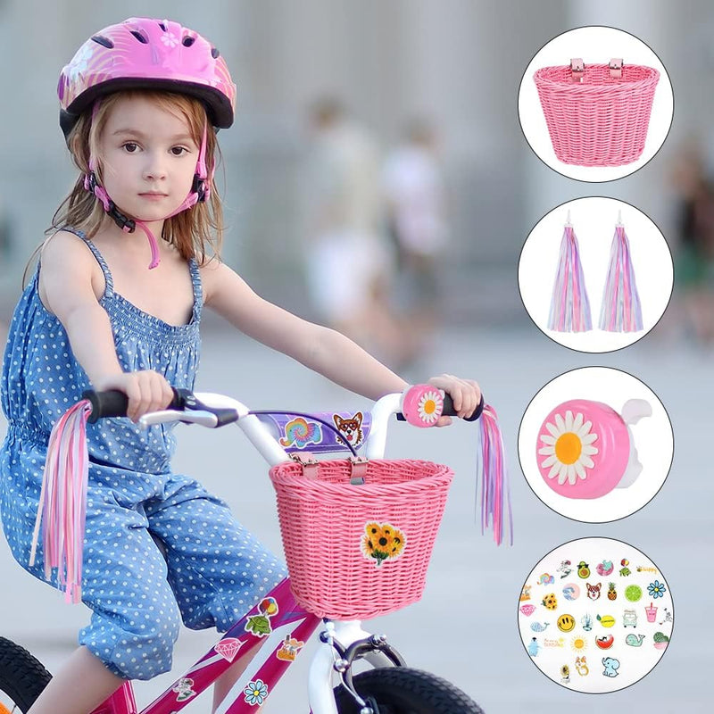 Load image into Gallery viewer, Flintronic Kinderfietsmand, handgeweven fietsmand voor kinderen, fietsmand voor meisjes, jongens, kinderen, met fietsaccessoires
