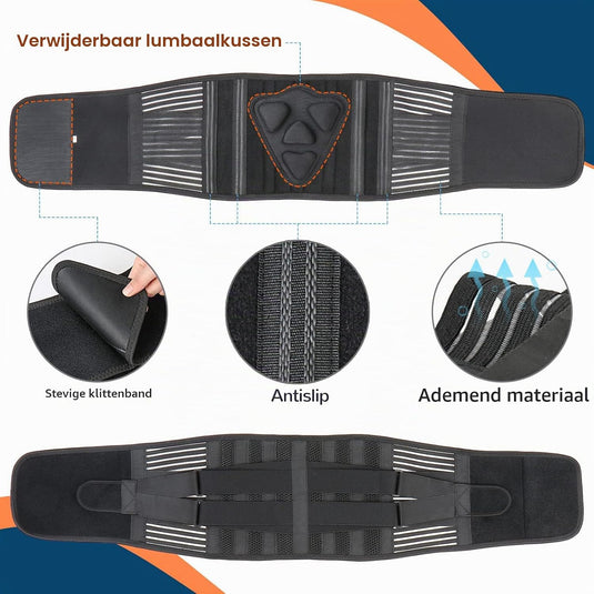 Ceinture dorsale ajustable taille L avec tiges de soutien métalliques et support lombaire respirant – bandage dorsal – soutien du bas du dos