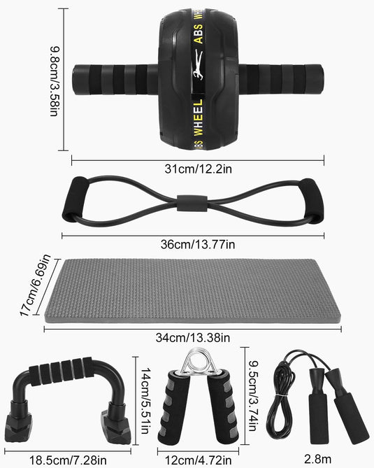 Fitness trainingsset 6-in-1 met ab roller springtouw en push-up bars – fitness set – buikspiertrainer