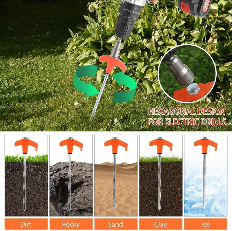 Charger l’image dans la visionneuse de galerie, Piquets à vis 24 pièces de 20 cm en acier au carbone avec adaptateur de perçage et extracteur de piquets – ancrage de tente – matériel de camping
