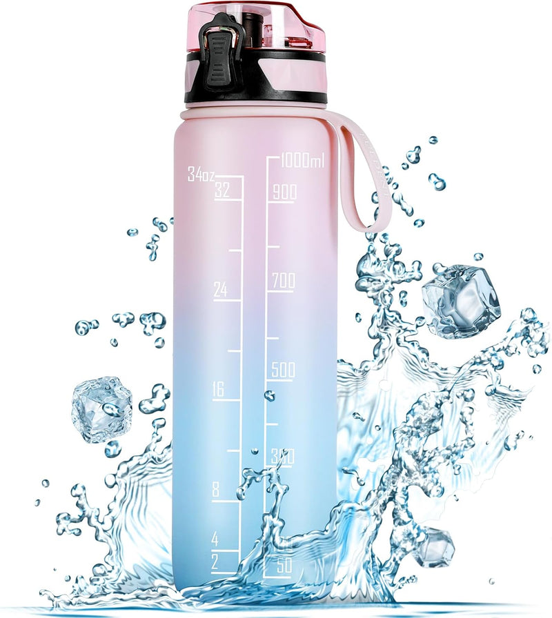 Laden Sie das Bild in Galerie -Viewer, Drinkfles 1 liter BPA-vrij met antislip grip en lekvrije sluiting – waterfles – sportfles
