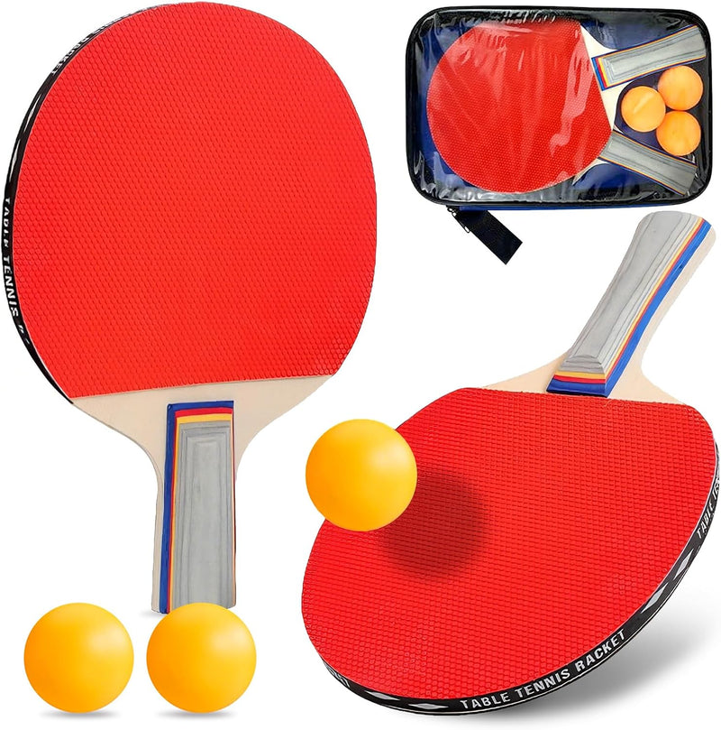 Charger l’image dans la visionneuse de galerie, Set de tennis de table avec 2 raquettes en bois de 25,5 cm, 3 balles et une housse de rangement – set de ping-pong – matériel de tennis de table
