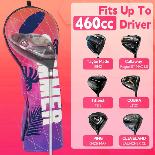 Golfclub-Schutzhülle aus Kunstleder mit sommerlicher Stickerei für 460cc-Driver – Driverhülle – Golfzubehör
