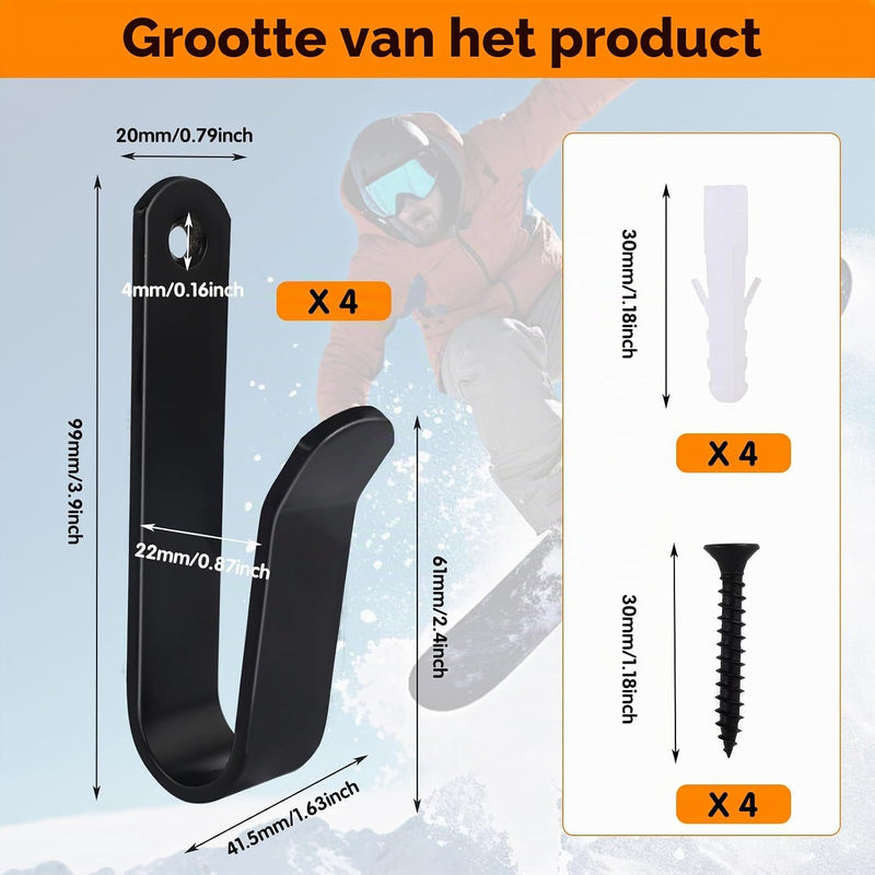 Laden Sie das Bild in Galerie -Viewer, Board wandhouders 4 stuks van metaal zwart – horizontale skateboard snowboard longboard houders
