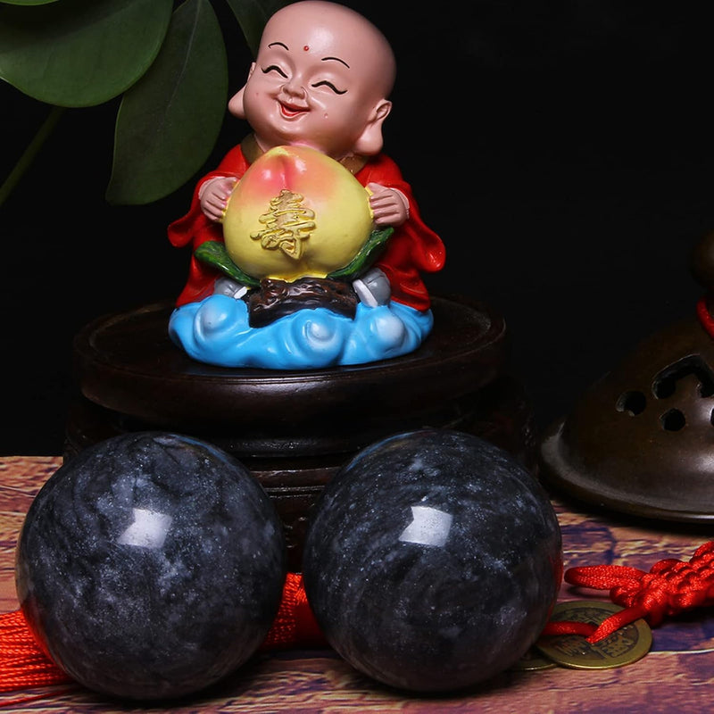 Laden Sie das Bild in Galerie -Viewer, Marmeren baoding ballen 3,5 cm zwart grijs
