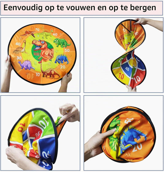 Doppelseitiges Dartboard für Kinder, 66 cm, mit Dinosauriermotiv und 14 Wurfzubehörteilen – Dinosaurierspiel – Zieltraining