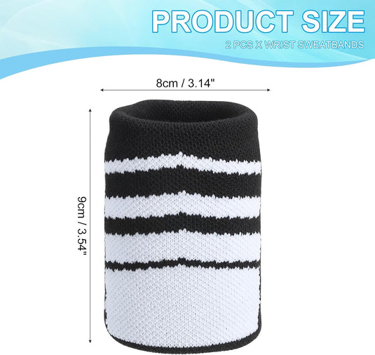 Sport polszweetbanden 2 stuks 9 x 8 cm zwart-wit – absorberende polsbandjes – fitness accessoires