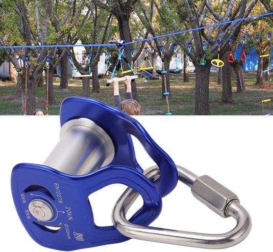 Poulie de tyrolienne en alliage d’aluminium avec une résistance de 20 kN pour slackline et entraînement en plein air – poulie pour câble – parcours d’obstacles