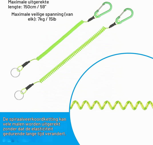 Spiraalkoorden 3 stuks uitschuifbaar tot 150 cm met clip groen – veiligheidslijnen – outdoor accessoires