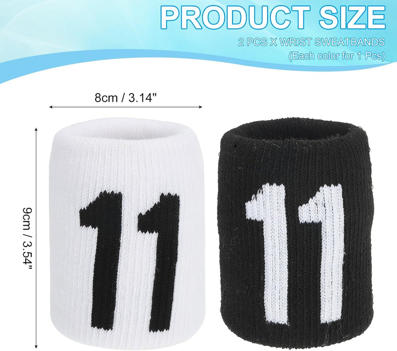 Chargez l'image dans la visionneuse de la galerie, Sport polszweetbanden 2 stuks 9 x 8 cm zwart-wit met nummer 11 – absorberende polsbandjes – fitness accessoires
